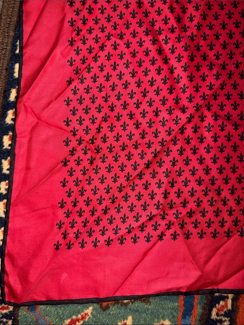 Luxury Red Silk Fleur-de-lis Motif Square Scarf 26